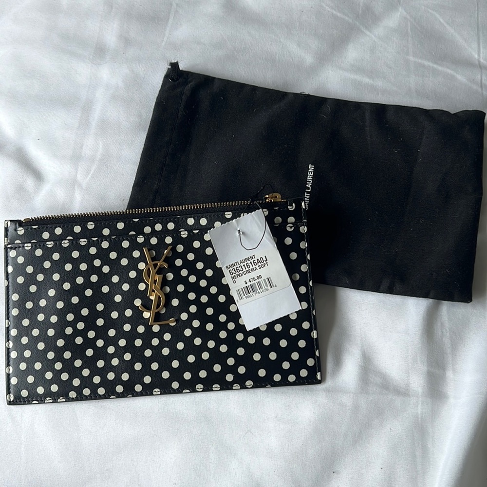 YSL polka dot leather zip